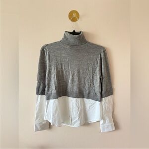 Veronica Beard Gray and White Layered Turtleneck Sweater